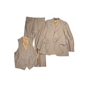 Vtg 70s H Bar C Ranchwear 3 Piece Suit Men’s Jacket Vest Pants Tan Western Disco